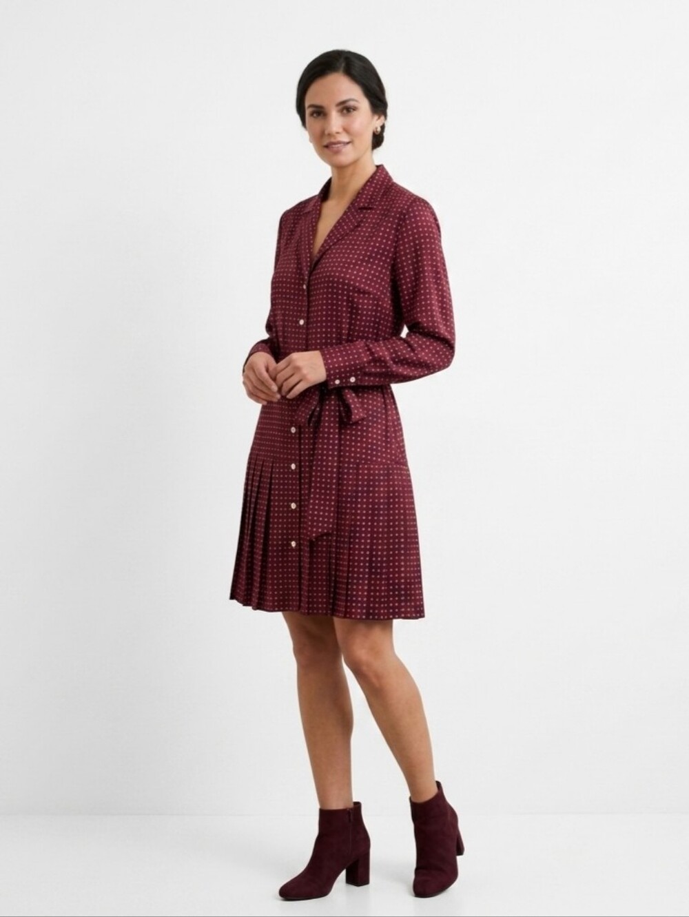 Free Assembly Mini Shirtdress Women Size XXL Maroon 100% Polyester Long Sleeve